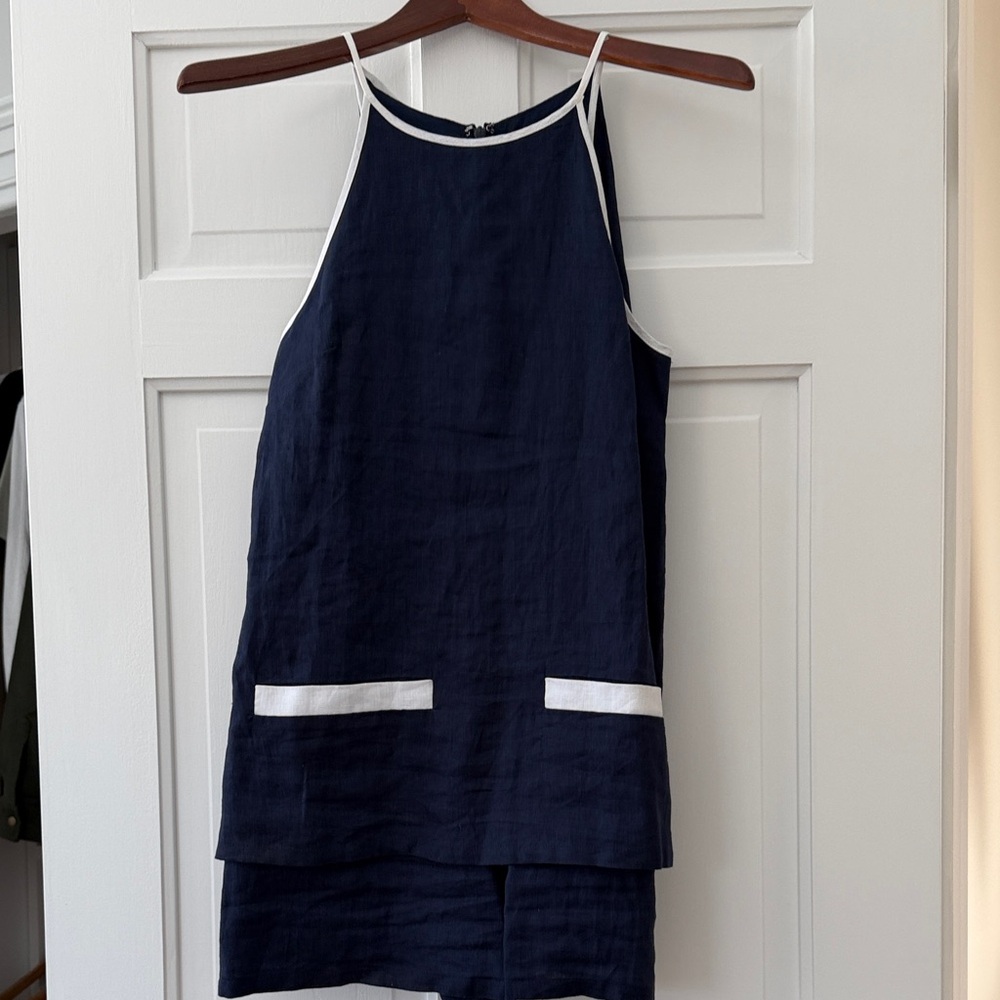 STAUD Navy Dress with White Accents